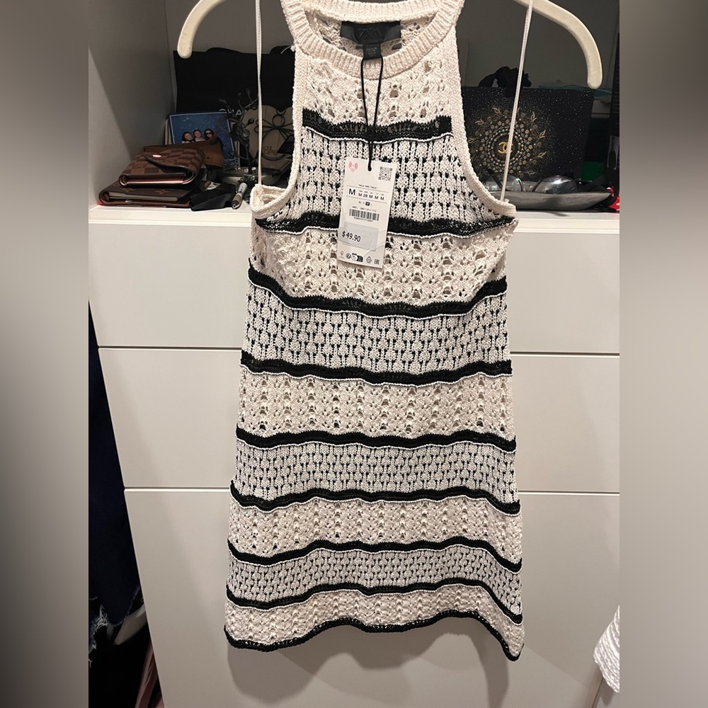 Zara Cream/Black Knit Sweater dress